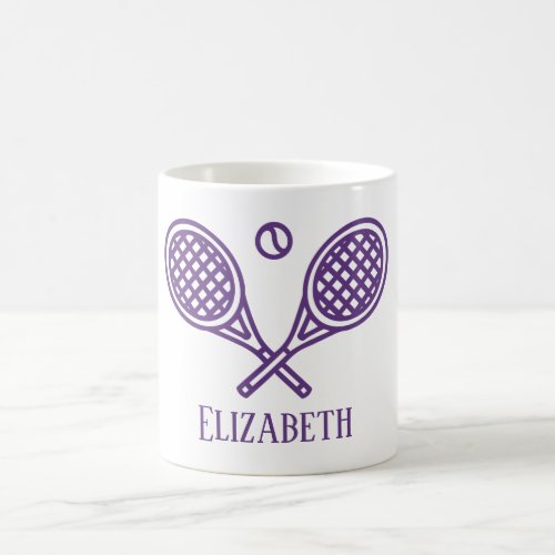 Tennis Theme Purple Monogrammed Name Coffee Mug