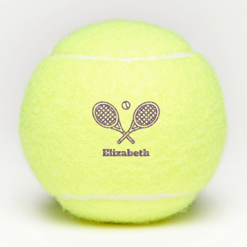 Tennis Theme Purple Monogrammed Name Tennis Balls