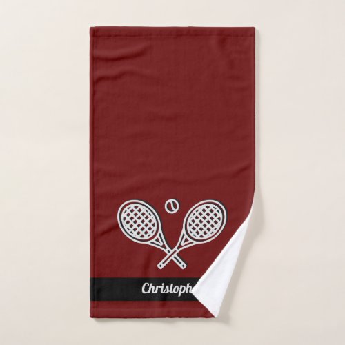 Tennis Theme Red Monogrammed Name Tennis Ball Hand Towel