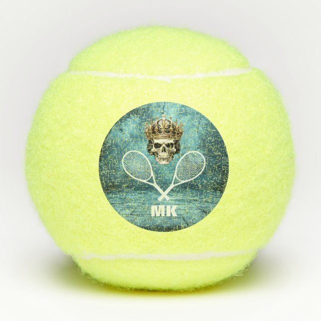 Tennis Theme Skull Monogrammed Tennis Balls (Front)