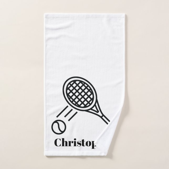 Tennis Theme Sport Monogrammed Name Hand Towel (Hand Towel)