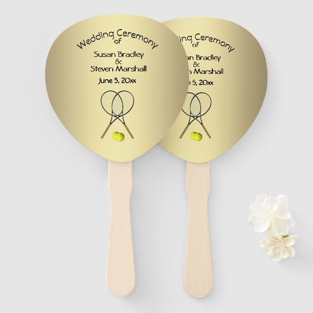 Tennis Theme Wedding Gold Hand Fan (Front and Back)