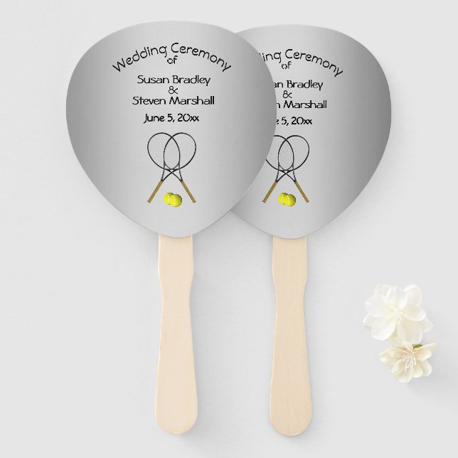 Tennis Theme Wedding Silver Hand Fan (Front and Back)
