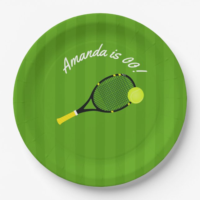 Tennis themed Birthday Party personalized Paper Plates (Front)