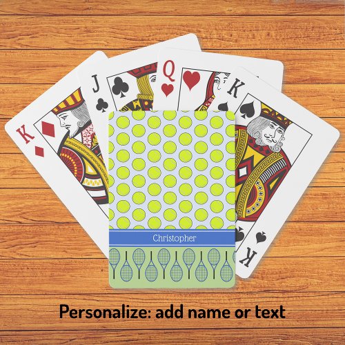 Tennis themed blue pattern custom name poker cards