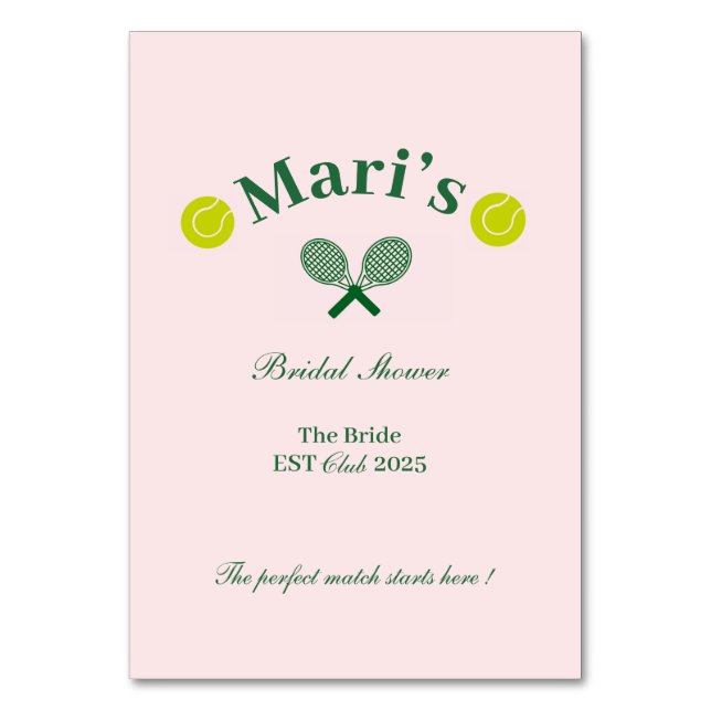Tennis themed bridal shower  | table card (Front)
