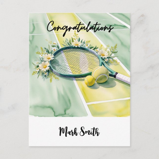 Tennis Themed Congratulations ball and flowers Postcard (Front)