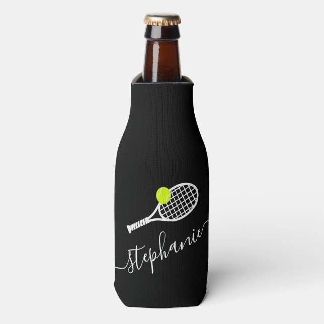 Tennis Themed Custom Name Personalized Can Cooler (Bottle Front)