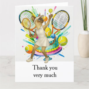 Tennis themed for Siamese Cat lovers Thank You Card