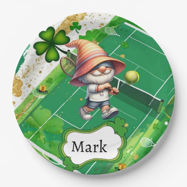 Tennis themed for St. Patrick's Day  Paper Plates (Front)