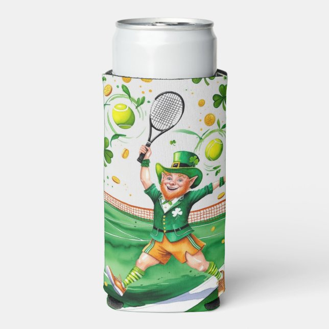 Tennis themed for St. Patrick's Day  Seltzer Can Cooler (Seltzer Front)