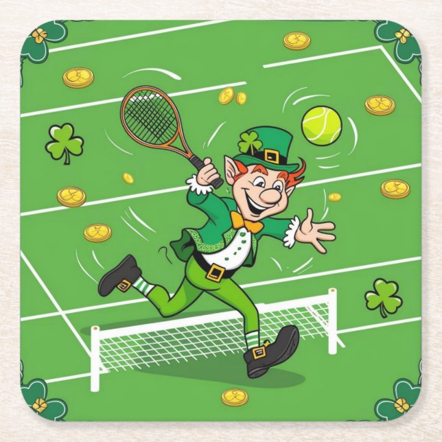 Tennis themed for St. Patrick's Day  Square Paper Coaster (Front)