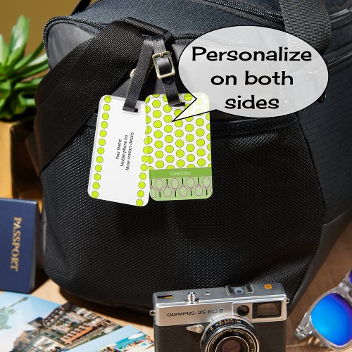 Tennis themed green pattern custom name luggage tag