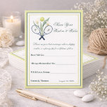 Tennis Themed Tenniscore Wedding Green Lime Color  Advice Card<br><div class="desc">Fresh and elegant wedding design featuring crossed tennis rackets with delicate white florals, symbolizing harmony and shared passions. Set in soft green tones with refined borders and classic typography, this design is perfect for garden weddings, sporty couples, or nature-inspired celebrations. A unique blend of elegance and personality for modern romantic...</div>