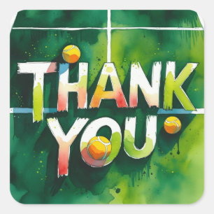 Tennis themed thank you  square sticker