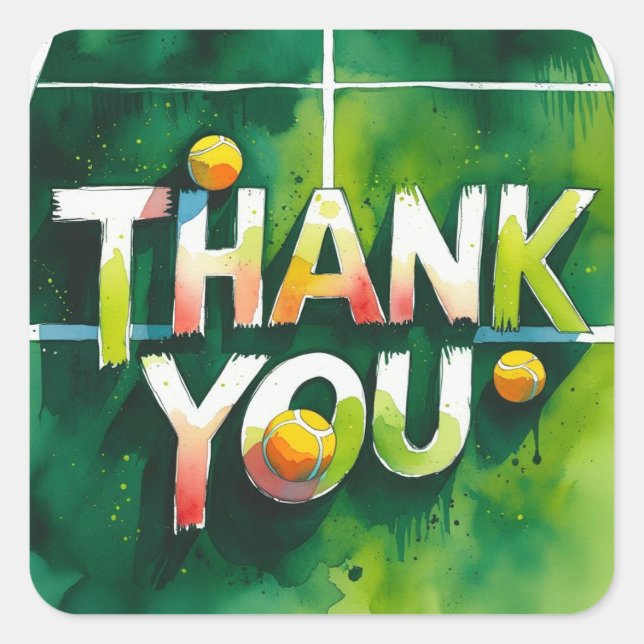 Tennis themed thank you  square sticker (Front)