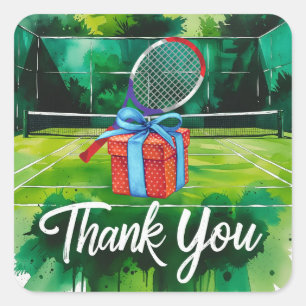 Tennis themed watercolor style square sticker