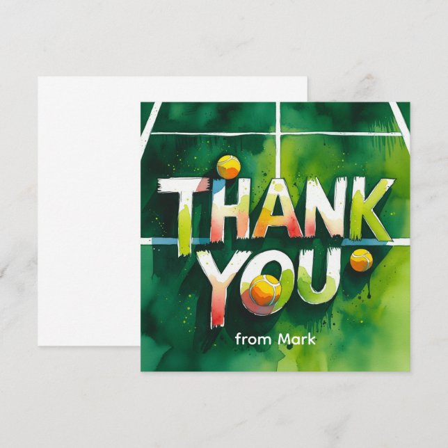 Tennis themed watercolor style thank you card (Front/Back)