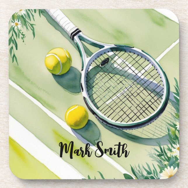 Tennis Themed with ball and racket  Beverage Coaster (Front)