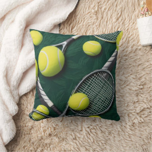 Tennis Themed with ball and racket Throw Pillow