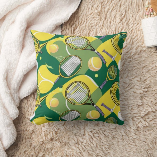 Tennis Themed with ball and racket  Throw Pillow (Blanket)