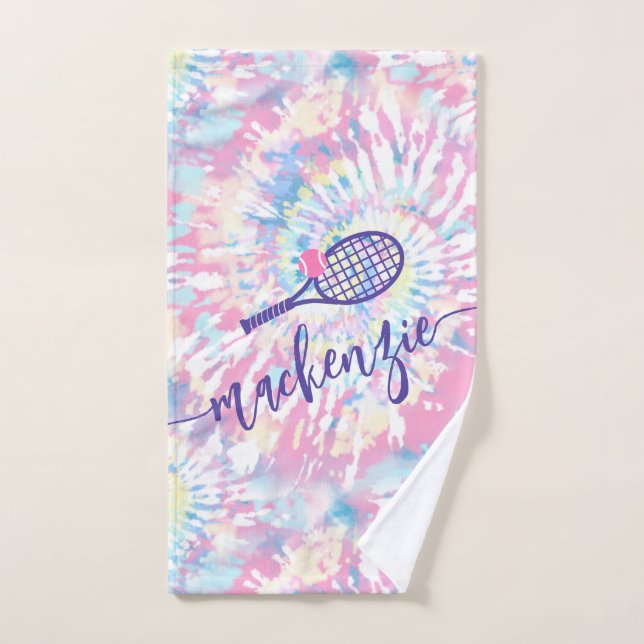 Tennis Tie Dye Script Name Pink Purple Hand Towel (Hand Towel)