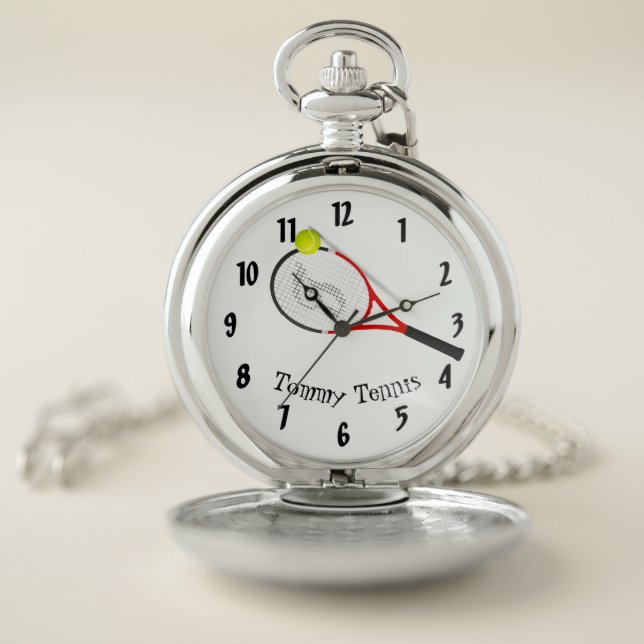 Tennis time cool funky silver Modern elegant Pocket Watch (Inside)