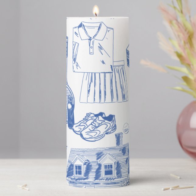 Tennis Toile Pattern – Country Club Inspired Illus Pillar Candle (In Situ)