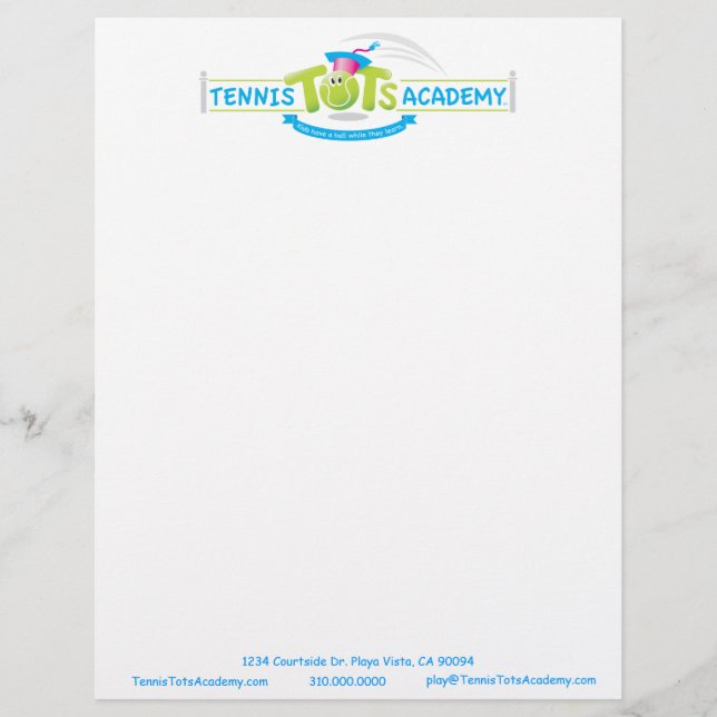 Tennis Tots Academy custom letterhead stationery (Front)