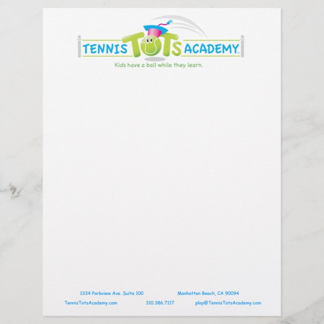 Tennis Tots Academy custom letterhead template (Front)