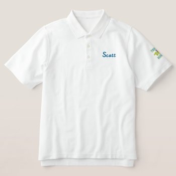 Tennis Tots Academy Name Stacked Logo On Sleeve Embroidered Polo Shirt by FUNauticals at Zazzle