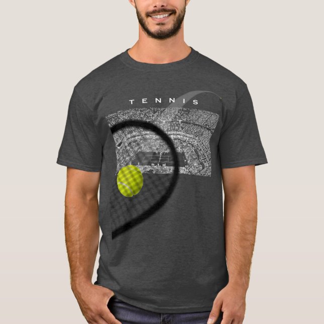 Tennis Tournament Racket Hitting Ball In Motion T-Shirt (Front)