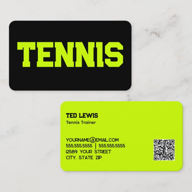Tennis Trainer Custom QR Business Card (Front/Back)