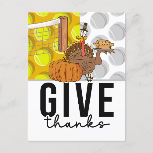 Tennis Turkey Thanksgiving funny cartoon  Holiday Postcard