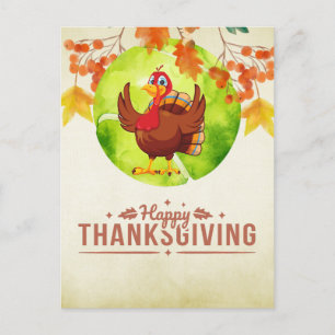 Tennis Turkey Thanksgiving funny cartoon  Holiday Postcard