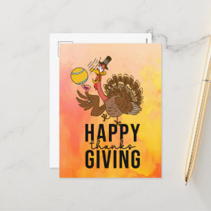 Tennis Turkey Thanksgiving funny cartoon  Holiday Postcard
