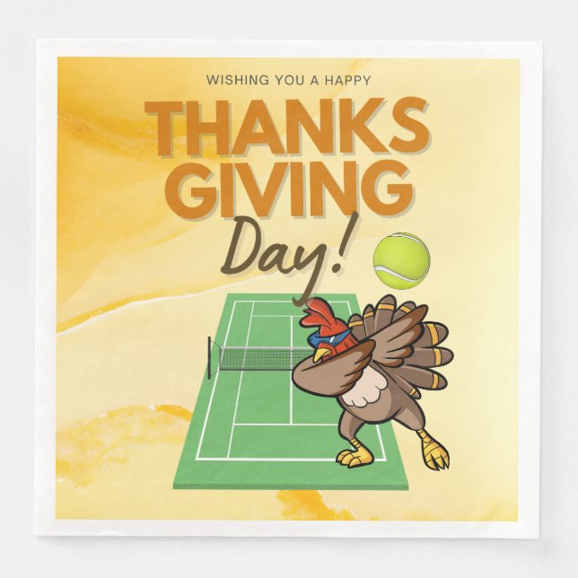 Tennis Turkey Thanksgiving funny cartoon  Paper Dinner Napkins (Front)