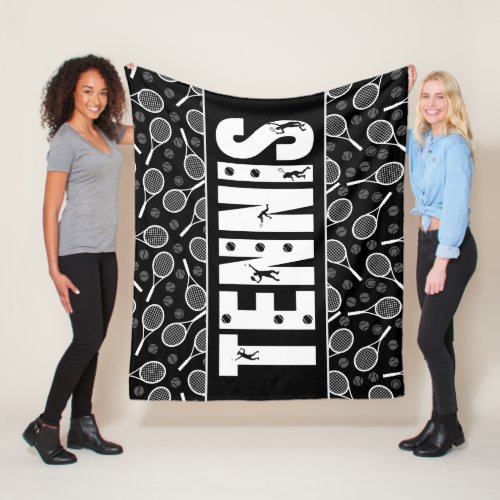 Tennis Typography Text Black  White Cool Gift   Fleece Blanket