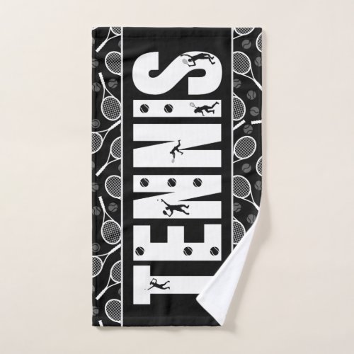 Tennis Typography Text Black  White Cool Gift   Hand Towel