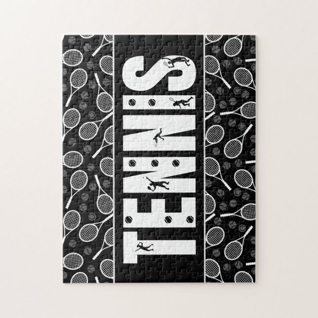 Tennis Typography Text Black & White Cool Gift  Jigsaw Puzzle (Vertical)