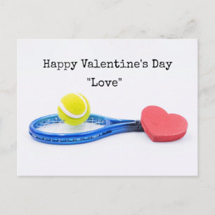 Tennis Valentine Day with ball racket and love Postcard