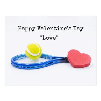 Tennis Valentine Day with ball racket and love Postcard