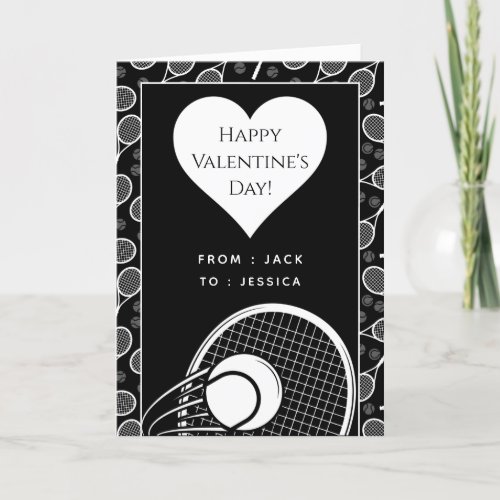Tennis Valentines Day Black  White Personalized Holiday Card