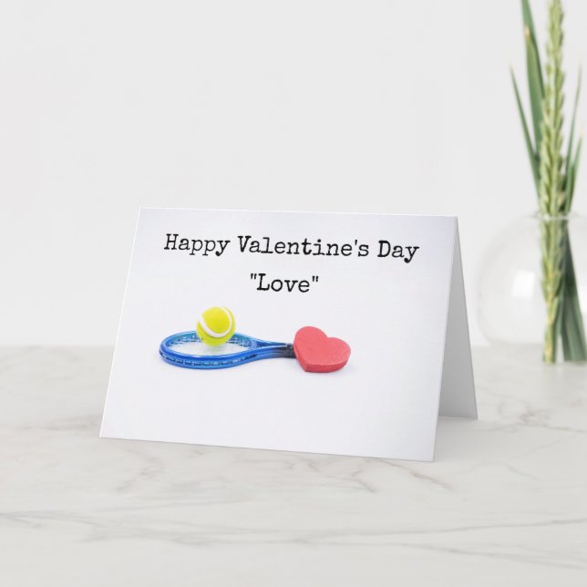 Tennis Valentine's Day with ball , racket and love Card (Front)