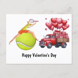 Tennis Valentine's Day with Hearts Love Holiday Postcard