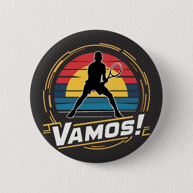 Tennis - vamos player retro sunset style button (Front)