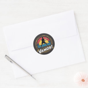 Tennis - vamos player retro sunset style classic round sticker