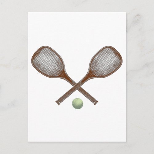 tennis vintage racket and ball postcard