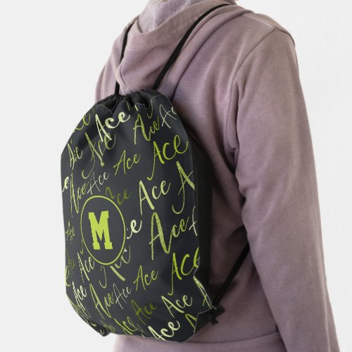 tennis volleyball green Ace text pattern charcoal Drawstring Bag