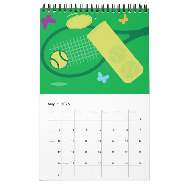 Tennis wall calendar for player, coach & fans (May 2026)